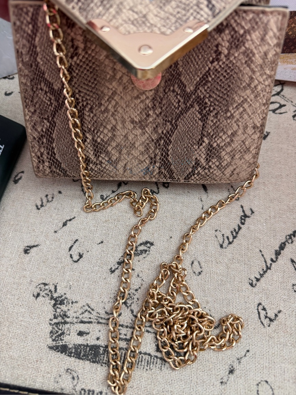 Python-Pattern Top Handle Mini Bag in Brown snake print - Picture 5 of 6